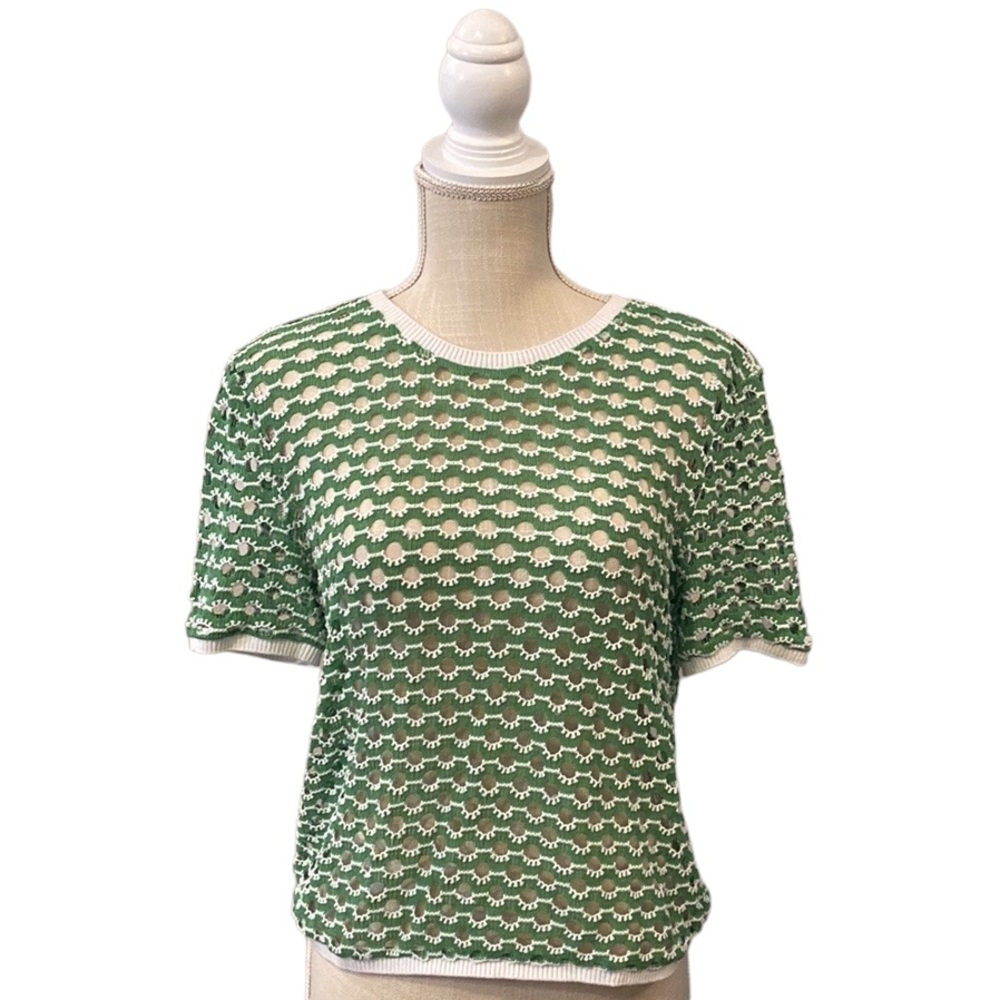 Zara Medium Green and White eyelet top